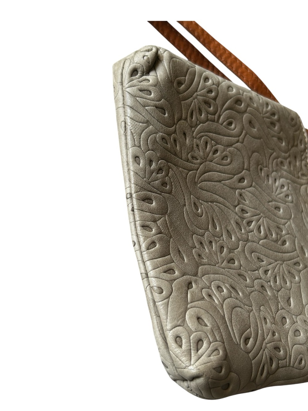Italian Leather-Embossed Crossbody Bag in Cream and Tan - Picture 8 of 10